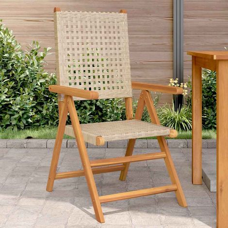 vidaXL Folding Chairs 2 pcs Beige Solid Wood Acacia and Poly Rattan (1/5)