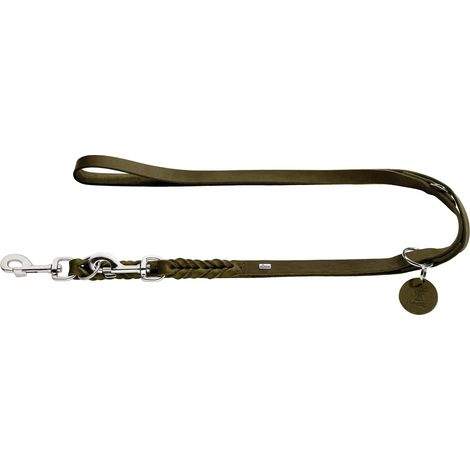 HUNTER SOLID EDUCATION Guinzaglio regolabile in pelle intrecciata resistente, morbido, 1,8 x 250 cm, verde oliva (1/2)