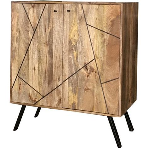 Amar Wine Rack/Bar - Iron Base - Mango Wood/Iron - L46 x W90 x H99 cm - Light Finish - Assembly Required