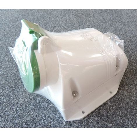 Prise socle saillie 3P+T 32A femelle tension sup 50V AC 100-300Hz vert inclinée 10h étanche IP44 OMNIA