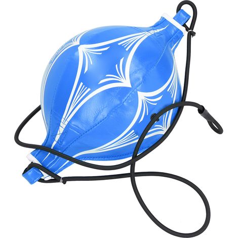 Ballon de boxe en polyuréthane à motif losanges, élasticité et réactivité, équipement de fitness. Ballon bleu à motif losanges blancs. (1/5)
