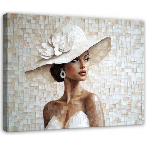 Leinwandbild Abstrakte Frau mit Hut, moderner Kunstdruck für Schlafzimmer und Wohnzimmer, hochauflösender Druck, 40 x 30 cm