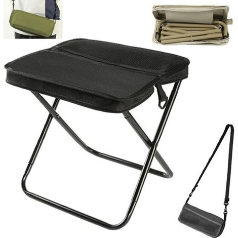 Tabouret pliant - Chaise portable - Siège d'extérieur - Ultraléger et compact - Jusqu'à 120 kg - Noir