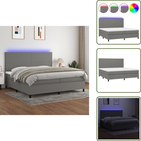 Sommier à lattes de lit et matelas et LED Gris foncé 200x200 cm - Sommier Tapissier - Lit Avec Led - Matelas À Ressorts Ensachés - Têted Lit Ajustable - Éclairage LED (1/5)
