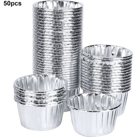50 caissettes en papier double face frisé, résistantes à la chaleur, pour la cuisson de gâteaux, muffins et autres pâtisseries (argenté) (1/5)