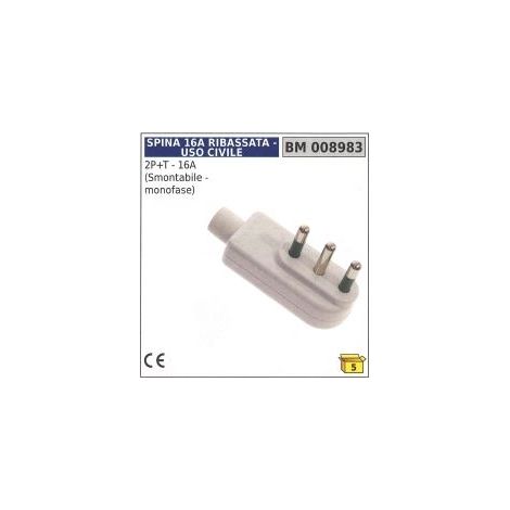 Clavija civil 2 polos + tierra - 16A desmontable - monofásica código 008983