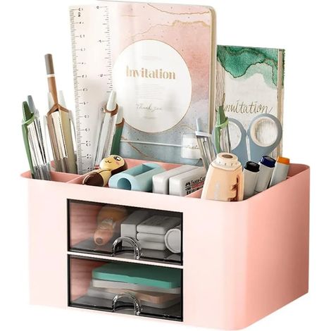 Bureau organiseur à 6 compartiments et 3 tiroirs, rangement de bureau multifonctionnel, gain de place, blanc, accessoire de bureau pratique (1/5)