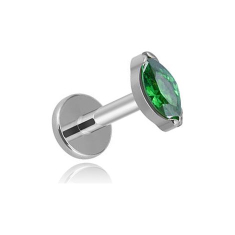 Labret-Ohrring aus Titan in Tropfenform mit grünem Zirkonia (1,2/6 Zoll)
