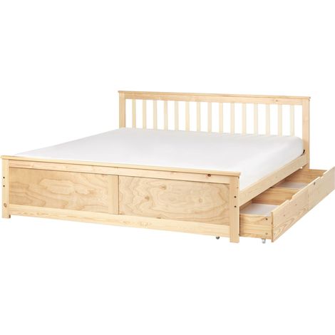 Bed with Storage Drawers Pine Wood OLENDON 180 x 200 cm (EU Super King) Light Brown