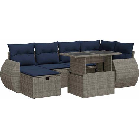 Maison Exclusive - Set Divani Giardino 7 pz con Cuscini Grigio Polyrattan Acacia (1/5)