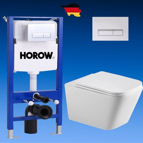 Pack WC Vorwandelement + Quadratisch WC Toilette mit Befestigungen + Weiße Platte HOROW (1/5)