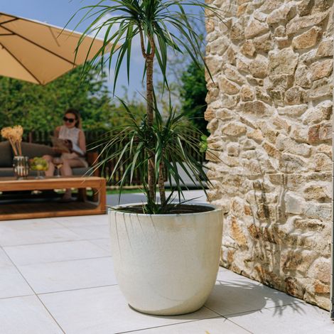 Pot grande taille d'extérieur LANCELOT 47x41cm perle, fait main en terre cuite émaillée, résistant au gel (1/5)