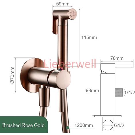 Robinet de bidet mural en laiton Smesiteli, finition or rose brossé, mitigeur chaud et froid avec tuyau pour salle de bain (1/4)