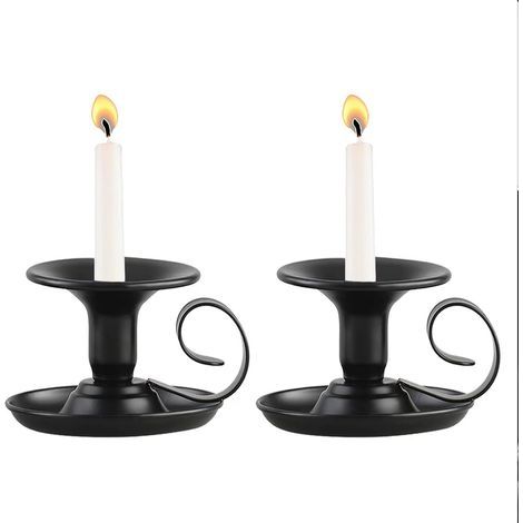 Lot de 2 bougeoirs avec poignée - Vintage - Base ronde - En métal - Noir (1/5)