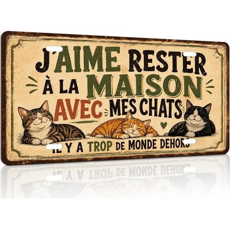 Plaque métal Vintage avec Rester à la Maison avec Mes Chats, décoration Murale Humour rétro pour Salon Bureau Chambre, idée Cadeau pour introverti, 30,6 x 15,4 x 0,32 cm (1/5)