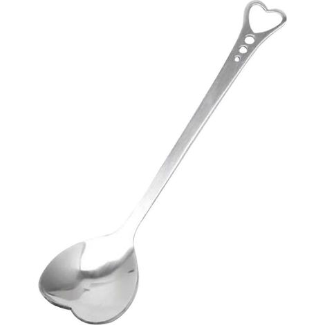Cuillère à mélanger portable en acier inoxydable OuZhan en forme de cœur creux pour café, glace ou thé YTJSilver (1/3)