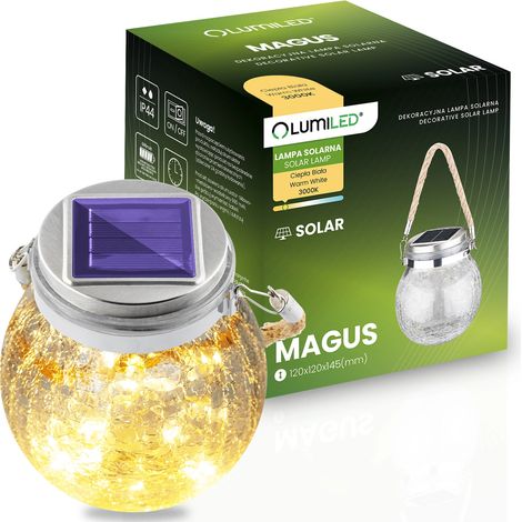 Lampada solare da giardino a LED Magus 3000K, alimentata a batteria, a forma di lanterna o barattolo. (1/5)