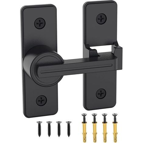 – Loquet de sécurité en alliage de zinc noir mat – Serrure à 180 degrés pour portes en bois – Installation facile – Accessoires inclus (1/5)