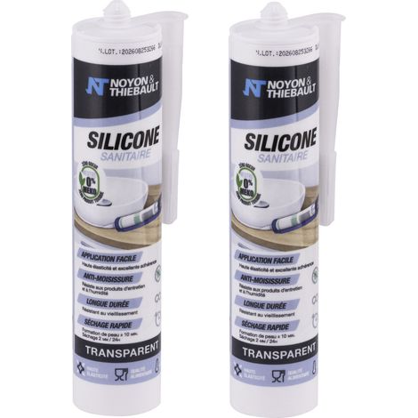 Silicone Sanitaire Anti-Moisissure Mastic neutre No Meko Transparent - Sans odeur - Séchage rapide - Lissage facile NOYON & THIEBAULT Pack de 2 cartouches 300 ml (1/5)