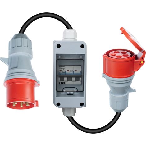 Adaptateur CEE 32A prise sur 16A prise femelle avec interrupteur LS, triphasé, 380-415V, 5 pôles, H07RN-F 5G 2,5mm² câble, IP44 étanche (1/5)