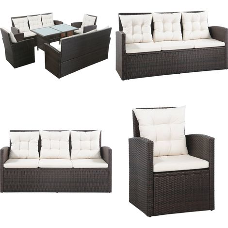 5-tlg. Garten-Lounge-Set mit Auflagen Poly Rattan Braun - Outdoor Möbel - Gartenmöbel - Lounge Set - Rattan Sofa - Esstisch - Home & Living (1/5)