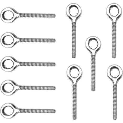 Boulon à œil M6 - Lot de 10 - Acier Inoxydable 304 - Tige Longue 70mm - Fixation et Suspension Murale (1/5)