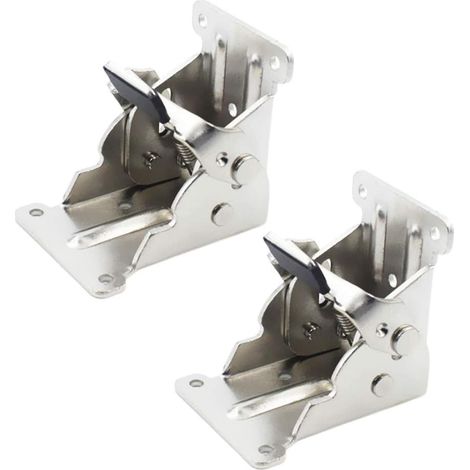 2 charnières autobloquantes, fixations pour pieds de support pliables et équerres de renfort, pour table de travail pliable, argent (1/3)