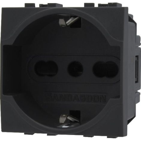 Presa Bivalente Schuko 2P+T 16A Nero Compatibile Bticino Living SD81400 (1/4)