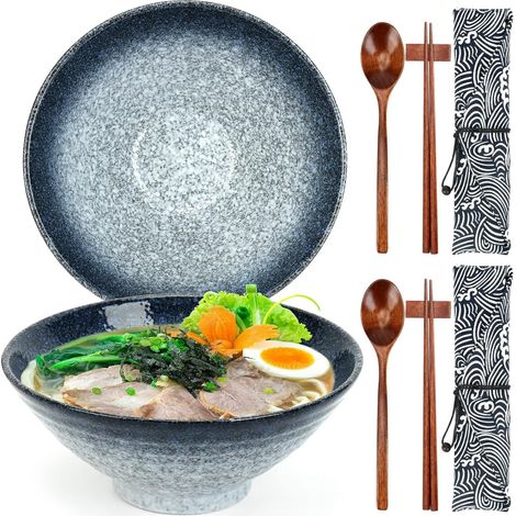 Lot 2 bols ramen japonais 1050 ml avec baguettes Ocean Mist