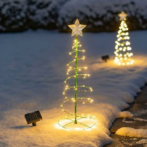 MINKUROW Solar Weihnachtsbeleuchtung Outdoor Led Metall Weihnachtsbaum mit Lichtern Garten Weihnachtsbeleuchtung Outdoor Weihnachtsdekoration Lampe