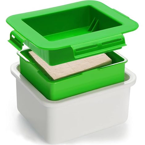 Presse à tofu, appareil à tofu avec bac récupérateur d'eau, passoire centrale et couvercle, presse à tofu maison. Égouttez facilement le tofu et autres aliments pour en extraire l'eau et en améliorer (1/5)