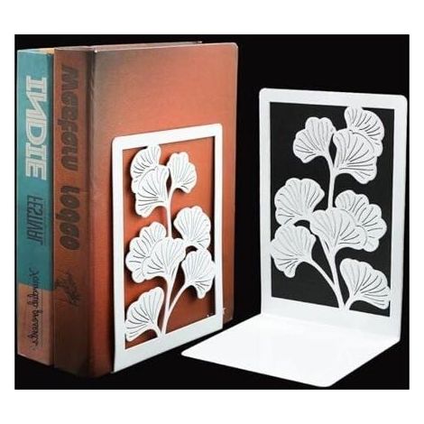 Serre-livres - Métal - Blanc - Antidérapant - Design élégant - Gain de place (1/4)