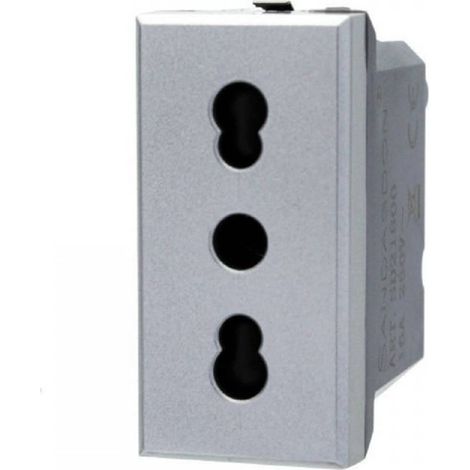 Trade Shop - Presa Bipasso 2p+t 10/16a Colore Silver Grigia Compatibile Bticino Axolute -