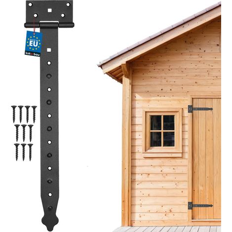 Charnière à penture droite de 100 à 400 mm – Pour volet, porte, portail, ferrure de jardin – Avec revêtement thermolaqué, noir (1/5)