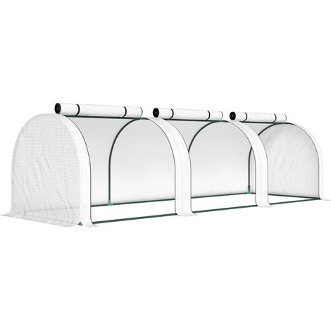 Mini serre tunnel tomates 3L x 1l x 0,8H m acier et PEHD 140 g/m² anti-UV 3 ouvertures blanc (1/5)
