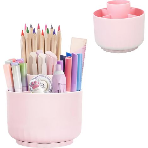 Rangement Bureau 360° Porte Stylo, Porte-Crayons, Pot a Crayon Rangement 5 Compartiments, Organiseur Bureau Rotatif, Rotatif Pot a Crayonss Pour Bureaus, École, Maison (Rose) (1/5)