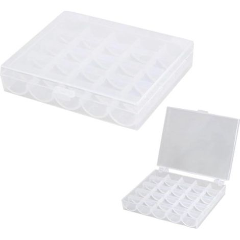 Caja de almacenamiento de plástico de 25 compartimentos para bobinas e hilos de máquina de coser (1/5)