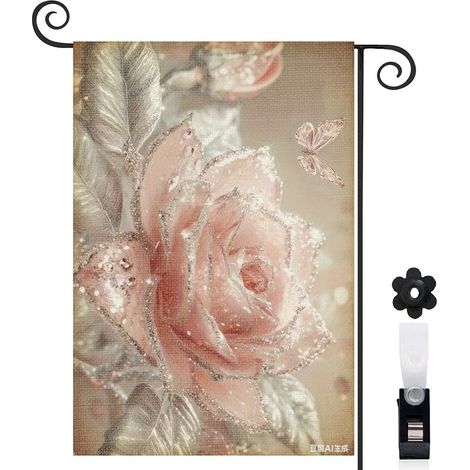 Bannière de cour fleurs multicolores et rose 30 x 45 cm décoration extérieure et intérieure (1/5)