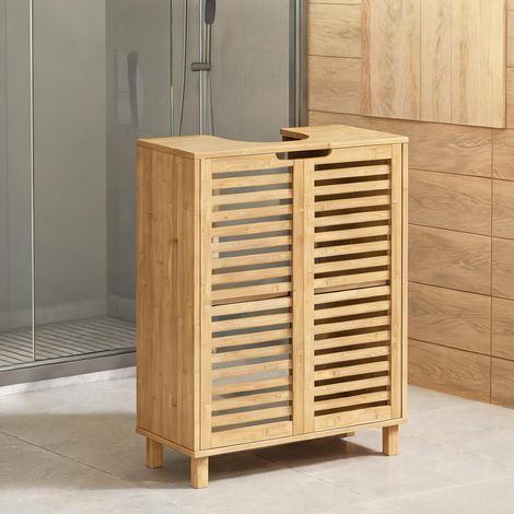 Meuble de salle de bain bois naturel en bambou 60 x 30 x 80 cm (1/5)