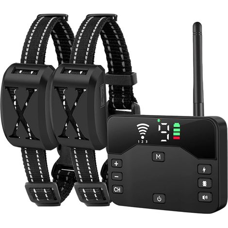Clôture électronique sans fil 2 en 1 pour 3 chiens, étanche, portée jusqu'à 244 m (800 pieds), réglable, anti-aboiements, collier de dressage rechargeable, collier de dressage électrique pour chiens d (1/3)