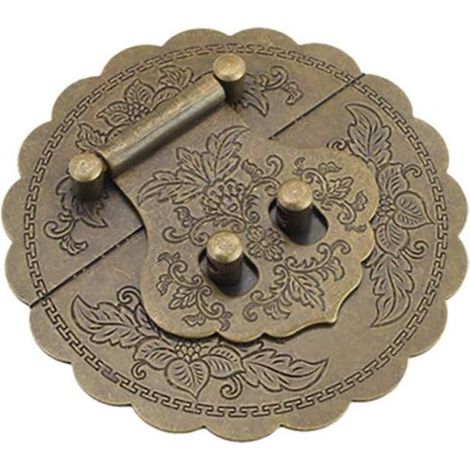 Loquet rond en laiton antique de 10cm avec fermoir en laiton gaufré pour armoire, boîte de meubles, quincaillerie (bronze antique) (1/3)