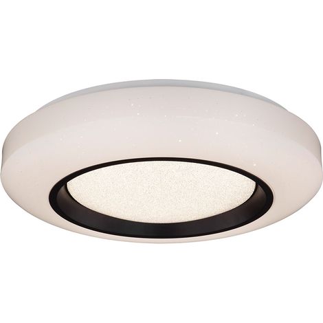 Plafoniera plafoniera lampada da interno metallo acrilico bianco opale nero dimmerabile con telecomando, decoro sparkle, circuito CCT, 1x LED 40 watt 2620 lumen bianco caldo/freddo, DxH 50x11cm