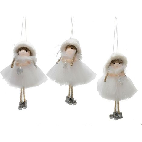 Angelo bambina con cappello velo bianco fata decorazioni per albero di natale 6pz particolari e moderno H17 (1/5)