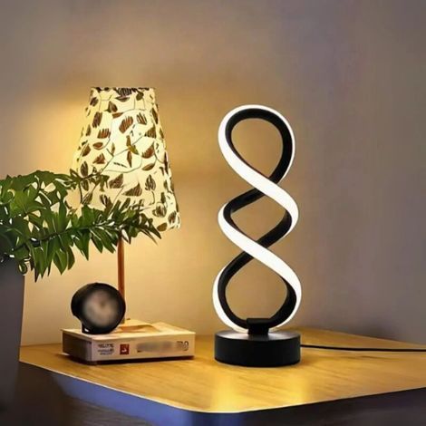 Lampe de table moderne en spirale RGB, veilleuse décorative LED créative en forme de spirale noire (1/4)