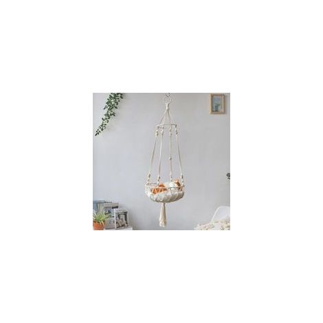 Makramee-Hängematte für Katzen, Haustierschaukelbett im Bohème-Stil (30 cm Durchmesser) - Crezuo