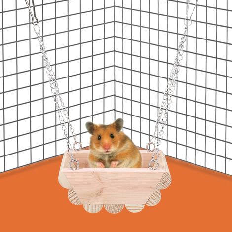 Balançoire en bois pour petits animaux, jouet bateau suspendu avec chaîne pour hamster, à accrocher sur le dessus de la cage. (1/5)
