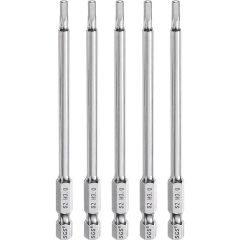 5pcs Foret à Tête Hexagonale 3mm (H3) Métrique 1/4" Tige Hexagonale 100mm (4") Long Embouts de Tournevis Magnétique Acier S2 Foret Hexagonaux à Pointe Plate pour Vis (1/5)