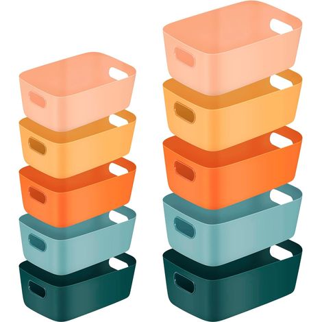 Boîte de rangement en plastique, panier de rangement, panier de rangement multicolore pour cuisine, armoire, bureau, salle de bain, jouets, maison (10pcs) (1/2)