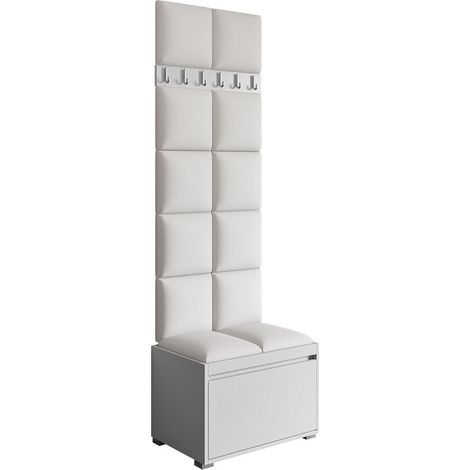 Conjunto para recibidor Comfivo Pinus VII, Blanco + Soft 017, 207x65x34cm, Aglomerado laminado, Cuero ecológico, Colocada, Montada en la pared