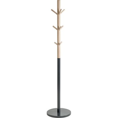 Porte-manteau sur pied bois massif et métal avec socle rond - Diamètre 37 x Hauteur 171 cm (1/5)